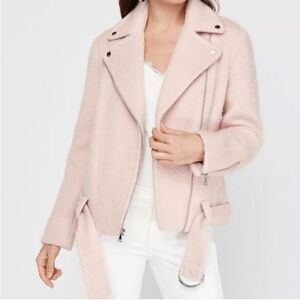 Express Pink Wool Blend Belted Moto Jacket Coat Medium